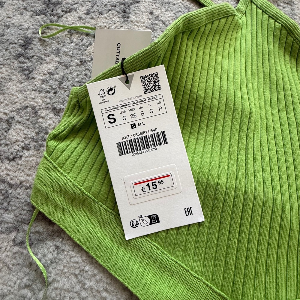 Zara Lime Green Ribbed Knit Cutout Halter Bodysuit 0858/811/540 Womens Size S - Picture 2 of 3